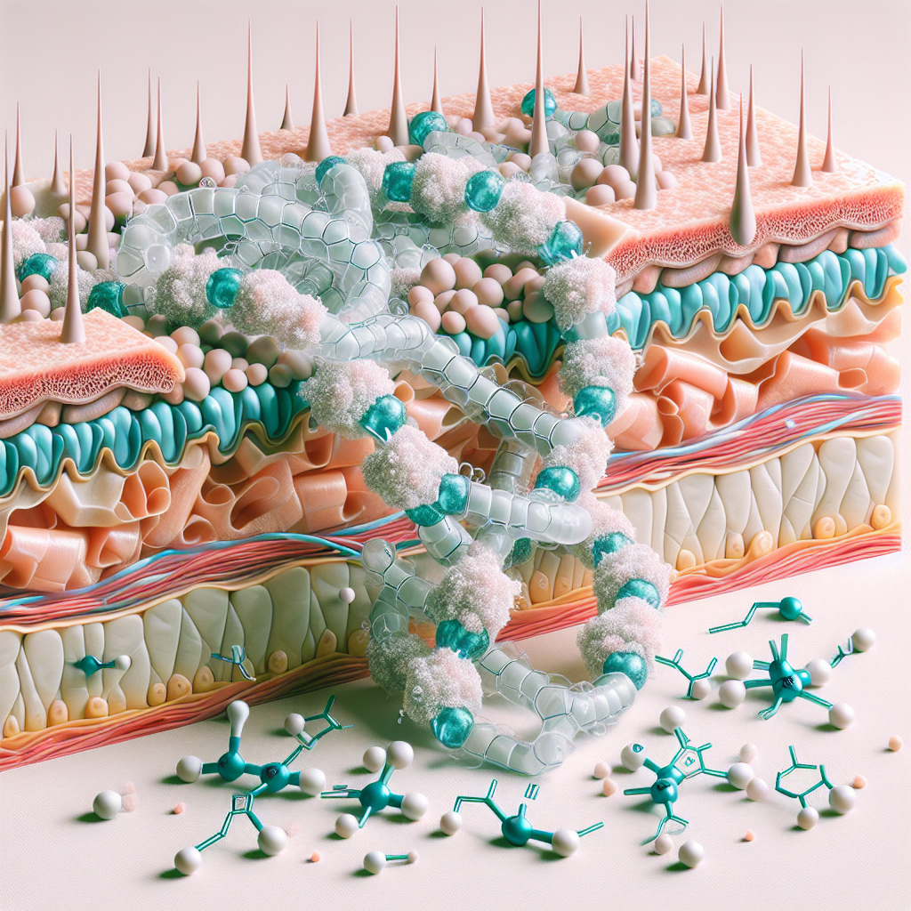 Stylized biological pathway artwork representing Acetyl Dipeptide-1 Cetyl Ester research context