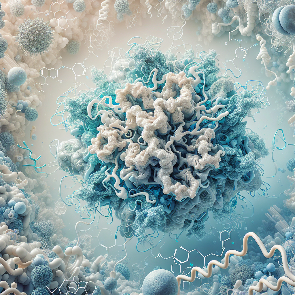 Stylized biological pathway artwork representing Bimagrumab research context