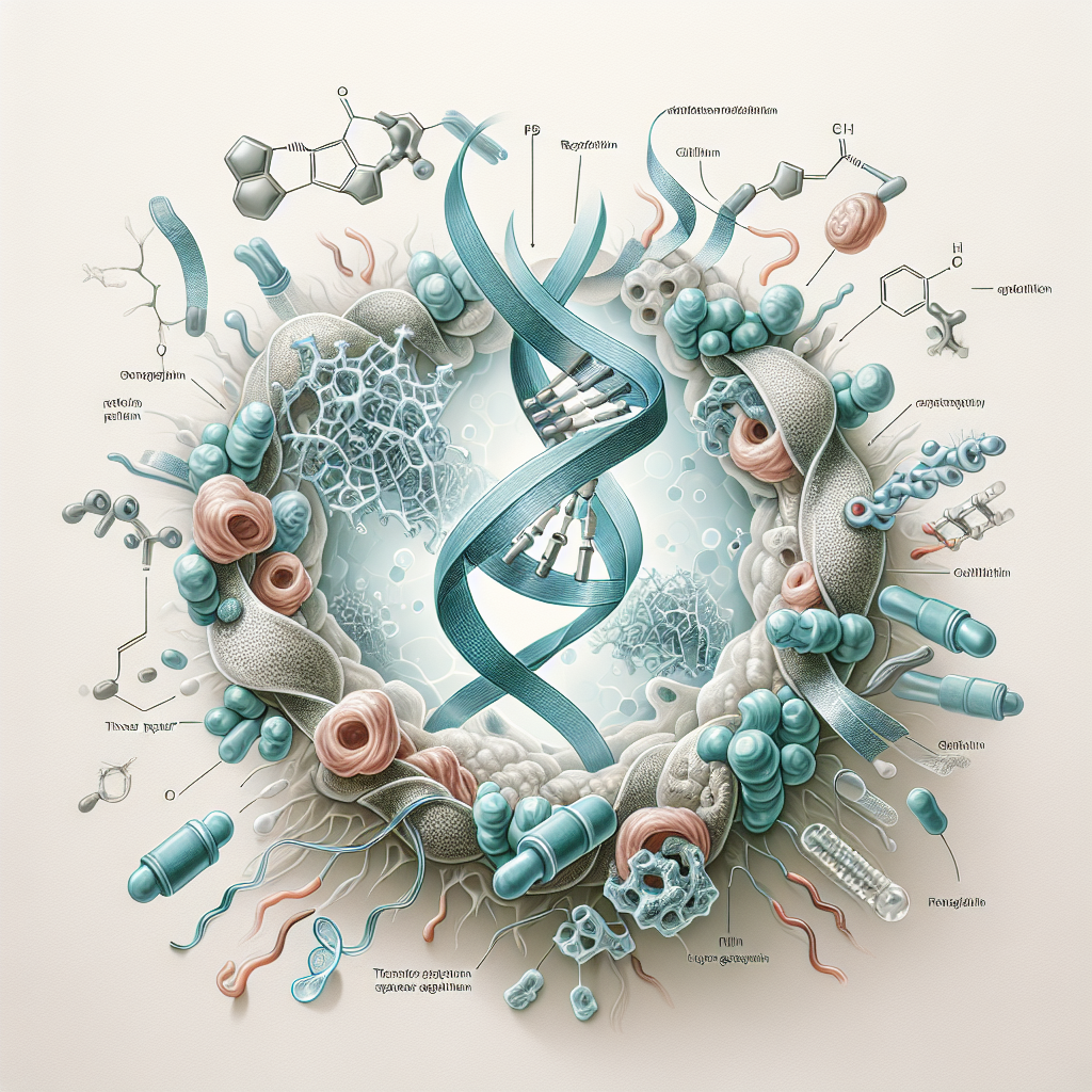 Stylized biological pathway artwork representing BPC-157 Arginate research context