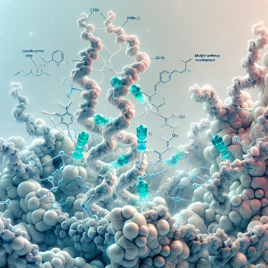 Stylized biological pathway artwork representing CJC-Ipamorelin + GHRP-2 (Blend) research context