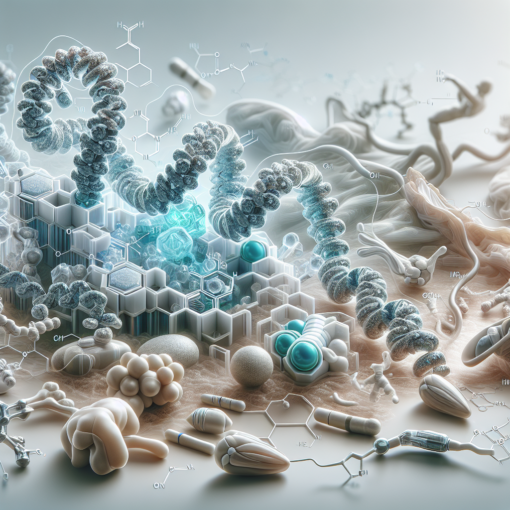 Stylized biological pathway artwork representing Hexarelin Acetate research context