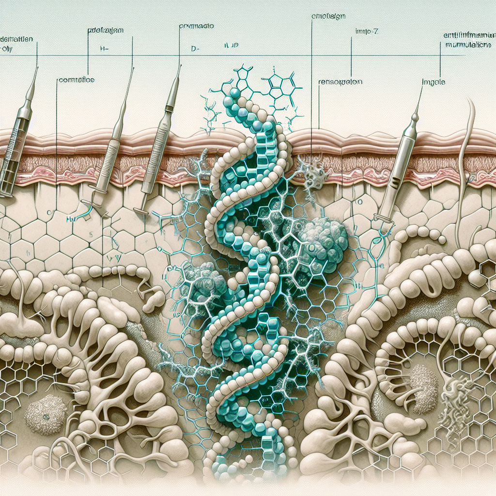 Stylized biological pathway artwork representing Palmitoyl Tetrapeptide-7 research context