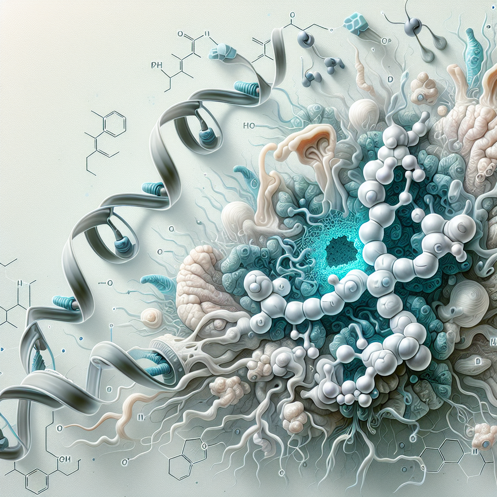 Stylized biological pathway artwork representing Pralmorelin research context