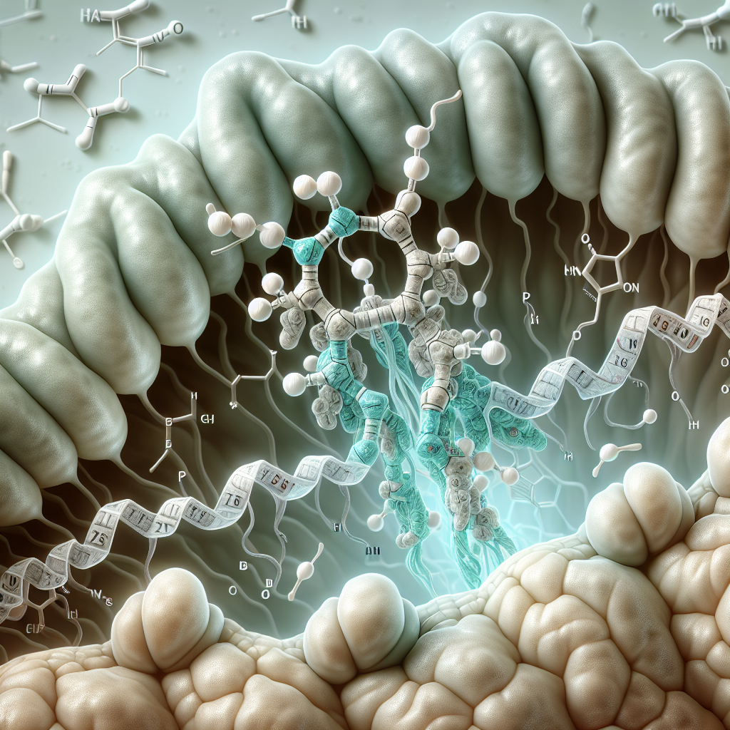 Stylized biological pathway artwork representing Somatorelin research context