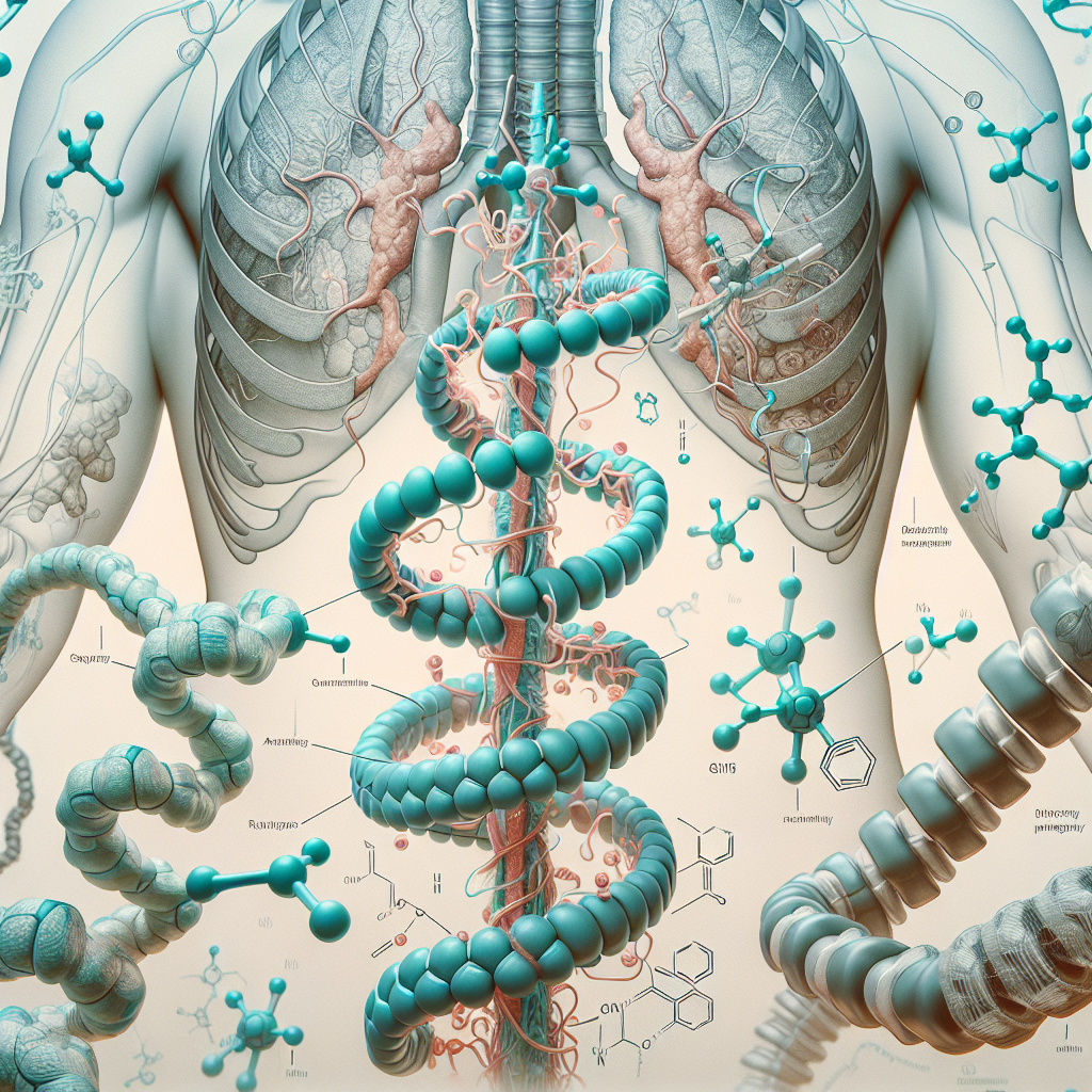 Stylized biological pathway artwork representing Tabimorelin research context