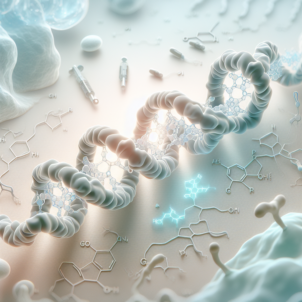 Stylized biological pathway artwork representing Tesamorelin research context