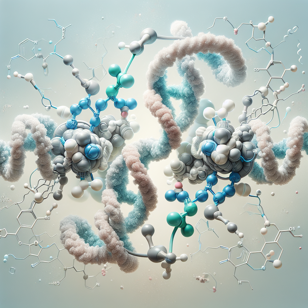 Stylized biological pathway artwork representing Tesmorelin + Ipamorelin (Blend) research context